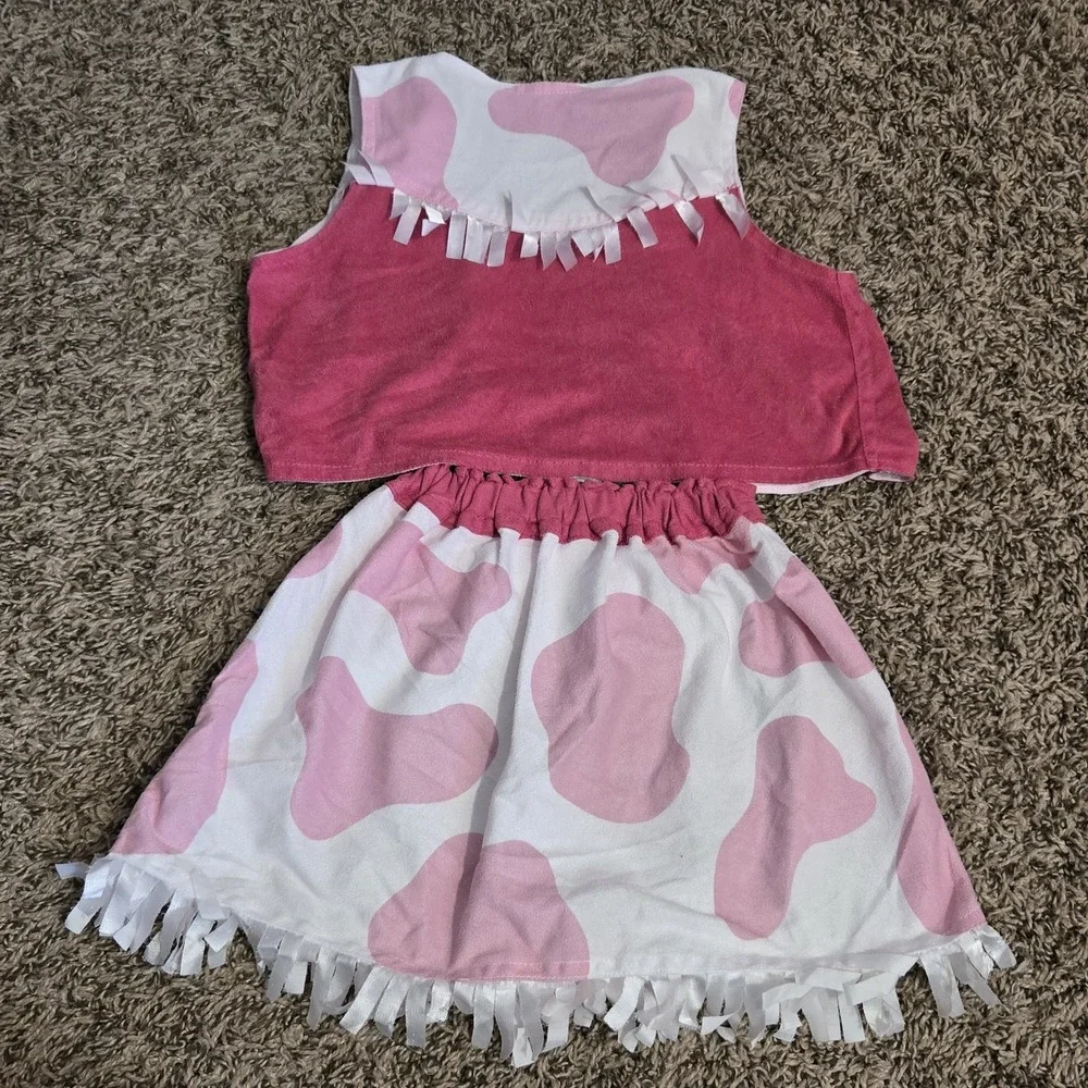 Cowgirl Halloween Costume Dress Up Pink Cow Print Western Age 3-6 Melissa & Doug